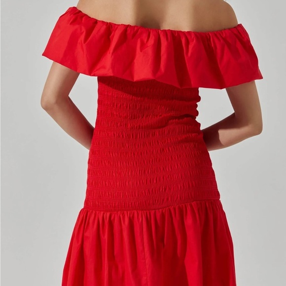 NWT ASTR The Label Off the Shoulder Cotton Red Ruffle Midi Dress Size Sm… - Picture 6 of 16